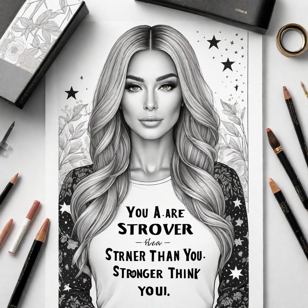  a simple black-and-white coloring page featuring the motivational quote 'You are braver than you believe, stronger than you seem and smarter than you think.' The design should include minimalistic and clean elements, such as a few stars, hearts, and decorative borders, to keep it engaging yet easy to color. hyperrealistic, full body, detailed clothing, highly detailed, cinematic lighting, stunningly beautiful, intricate, sharp focus, f/1. 8, 85mm, (centered image composition), (professionally color graded), ((bright soft diffused light)), volumetric fog, trending on instagram, trending on tumblr, HDR 4K, 8K