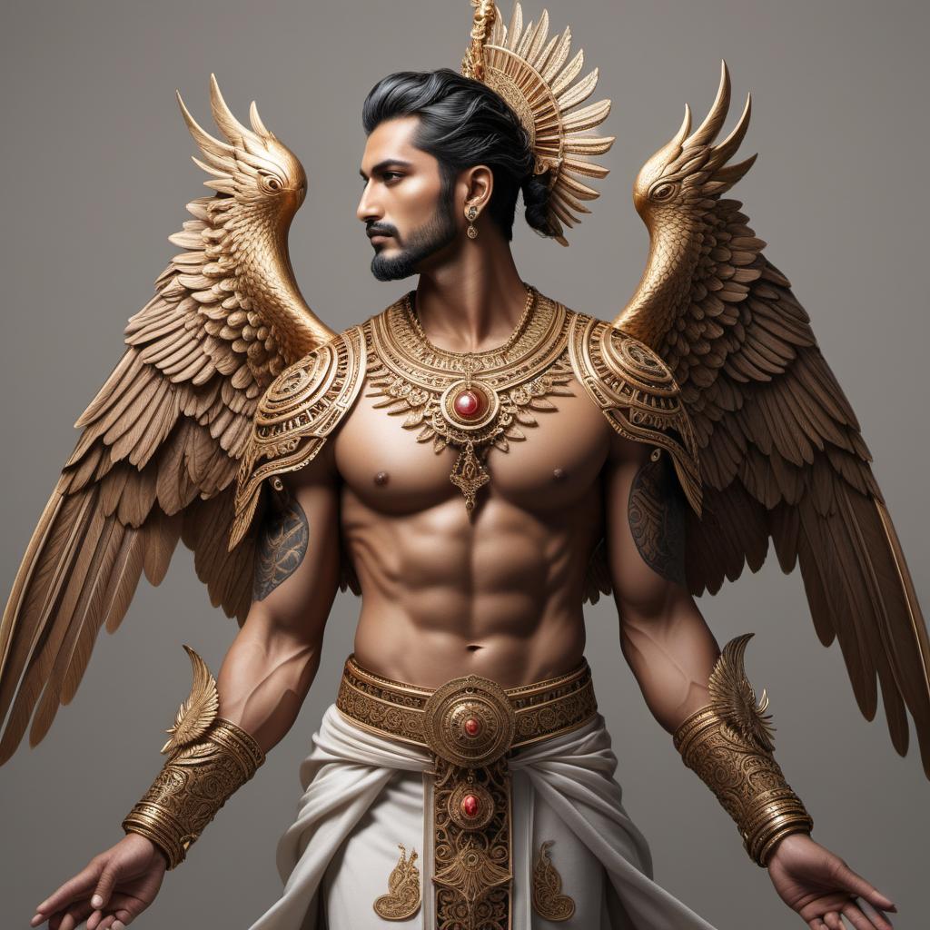  an intricate image of Ahura Mazda designed for a back tattoo, featuring elaborate details, symbolic elements, and a majestic appearance. The design should be highly detailed, showcasing traditional Zoroastrian features such as wings, a regal presence, and divine attributes, suitable for a large back tattoo. hyperrealistic, full body, detailed clothing, highly detailed, cinematic lighting, stunningly beautiful, intricate, sharp focus, f/1. 8, 85mm, (centered image composition), (professionally color graded), ((bright soft diffused light)), volumetric fog, trending on instagram, trending on tumblr, HDR 4K, 8K