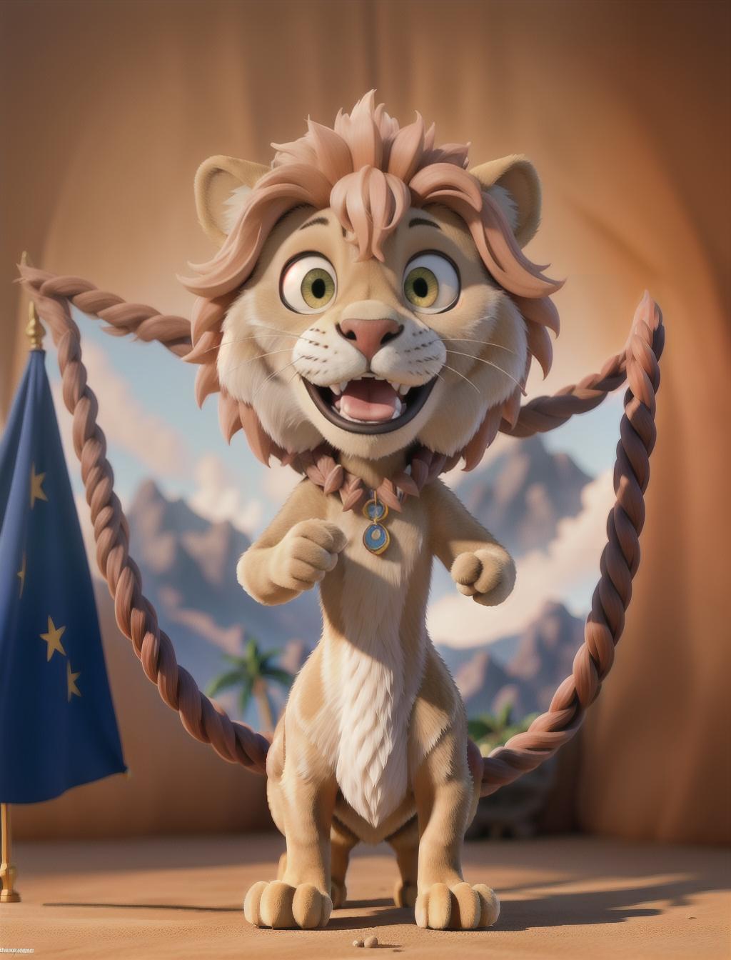  Cartoon Lion waving a Philippines flag with thumbs up hyperrealistic, full body, detailed clothing, highly detailed, cinematic lighting, stunningly beautiful, intricate, sharp focus, f/1. 8, 85mm, (centered image composition), (professionally color graded), ((bright soft diffused light)), volumetric fog, trending on instagram, trending on tumblr, HDR 4K, 8K