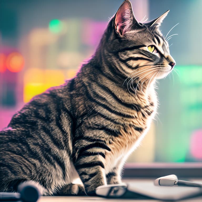 nvinkpunk Realistic image of a cat wearing headphones and reading glasses while riding a bus hyperrealistic, full body, detailed clothing, highly detailed, cinematic lighting, stunningly beautiful, intricate, sharp focus, f/1. 8, 85mm, (centered image composition), (professionally color graded), ((bright soft diffused light)), volumetric fog, trending on instagram, trending on tumblr, HDR 4K, 8K