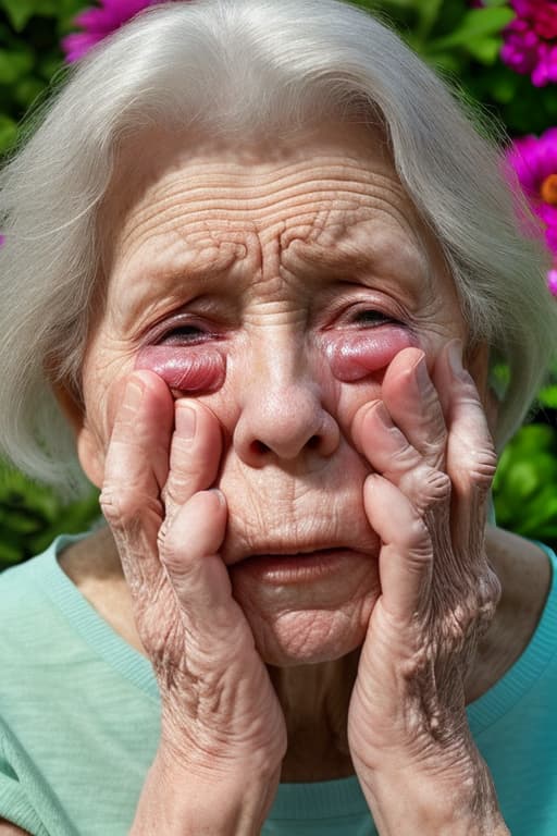  Beautiful 2 old crying in the garden covering her mouth