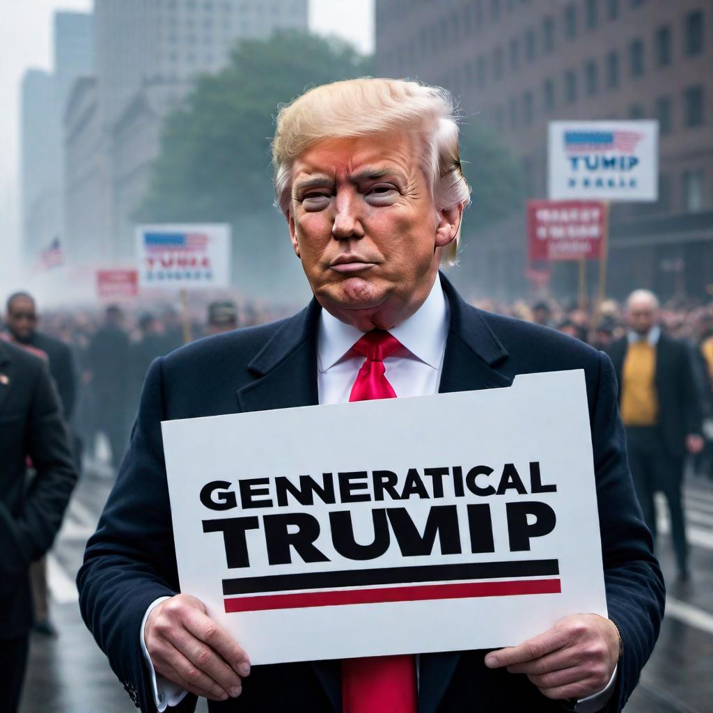  Donald Trump holding a sign that reads 'Generation X' hyperrealistic, full body, detailed clothing, highly detailed, cinematic lighting, stunningly beautiful, intricate, sharp focus, f/1. 8, 85mm, (centered image composition), (professionally color graded), ((bright soft diffused light)), volumetric fog, trending on instagram, trending on tumblr, HDR 4K, 8K