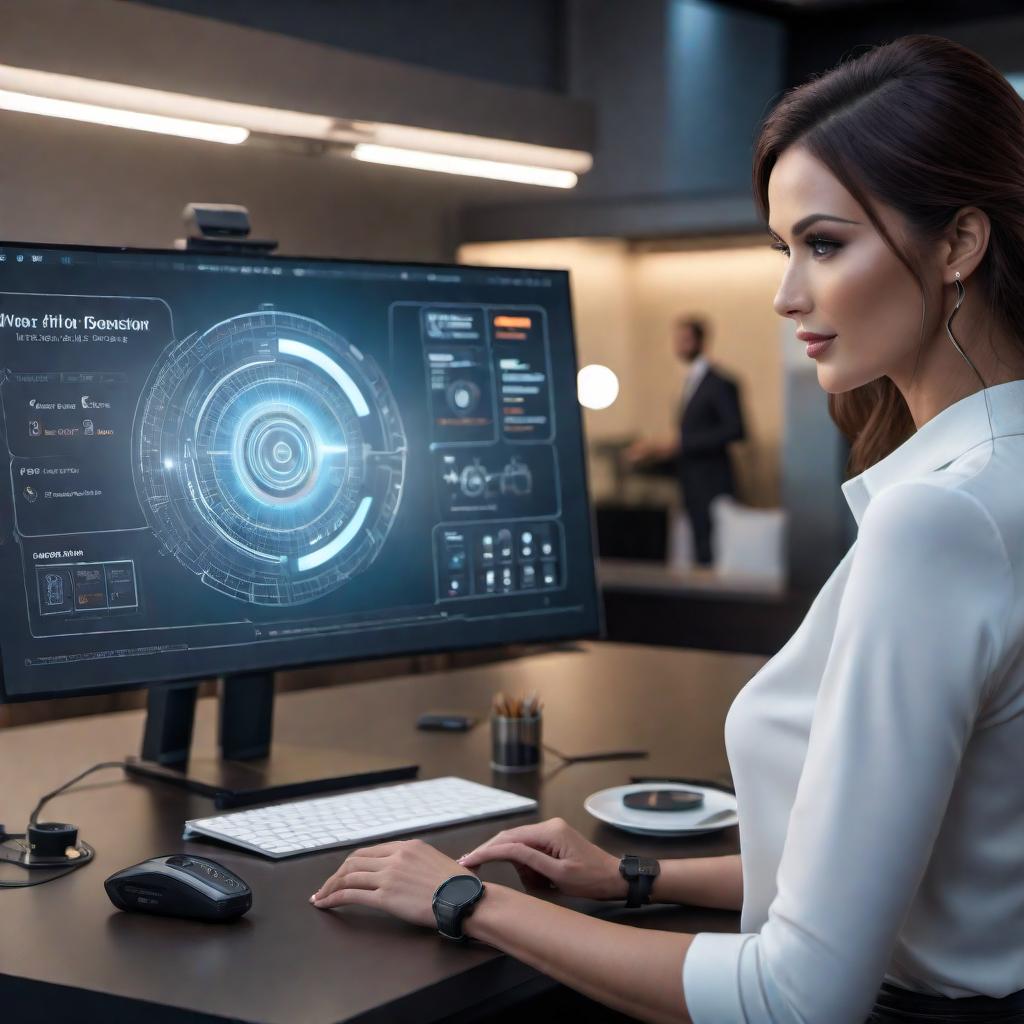  A friendly AI assistant providing assistance to a user by asking for a description of what the user would like to draw. The AI assistant is depicted in a modern and futuristic style, with a sleek design and a digital interface displaying the conversation. The image should convey a sense of helpfulness and technology. hyperrealistic, full body, detailed clothing, highly detailed, cinematic lighting, stunningly beautiful, intricate, sharp focus, f/1. 8, 85mm, (centered image composition), (professionally color graded), ((bright soft diffused light)), volumetric fog, trending on instagram, trending on tumblr, HDR 4K, 8K