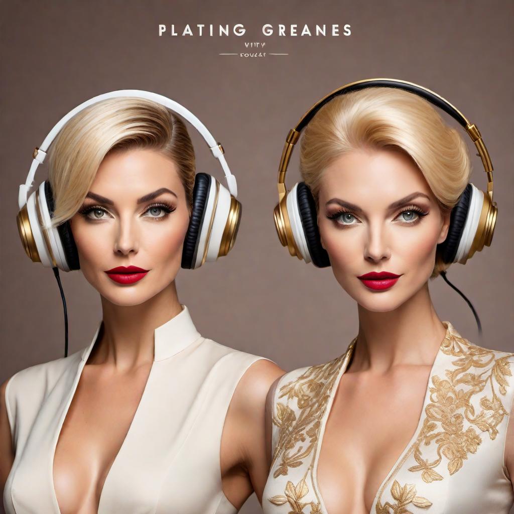  Create more vintage cartoon-style podcast covers similar to the previous design, featuring two distinct blonde women in their late 30s. The women should be elegantly dressed, reminiscent of vintage cartoon art. One can hold an espresso martini, and they should appear to be enjoying themselves in an upscale room set up for podcasting with microphones and headphones. The title 'Plotting Greatness' should be prominently displayed in each design. Use warm, inviting colors like gold, white, and soft pastels to give each design a refined and royal touch, capturing the essence of high achievement and sophistication. Provide multiple designs exploring different variations and layouts. hyperrealistic, full body, detailed clothing, highly detailed, cinematic lighting, stunningly beautiful, intricate, sharp focus, f/1. 8, 85mm, (centered image composition), (professionally color graded), ((bright soft diffused light)), volumetric fog, trending on instagram, trending on tumblr, HDR 4K, 8K