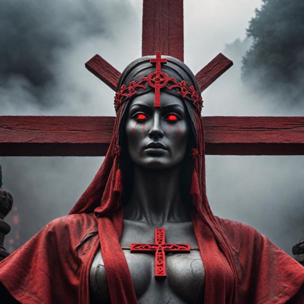  Revisualize the image of three crosses and three eyes in a red grunge scenery hyperrealistic, full body, detailed clothing, highly detailed, cinematic lighting, stunningly beautiful, intricate, sharp focus, f/1. 8, 85mm, (centered image composition), (professionally color graded), ((bright soft diffused light)), volumetric fog, trending on instagram, trending on tumblr, HDR 4K, 8K