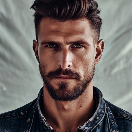 portrait+ style Russian queer supermodel brunette hunk dilf dude face