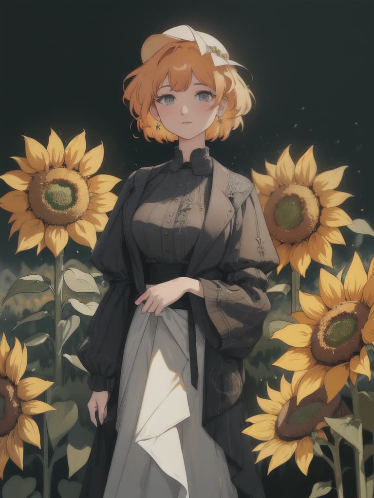  The Sunflowers by Van Gogh hyperrealistic, full body, detailed clothing, highly detailed, cinematic lighting, stunningly beautiful, intricate, sharp focus, f/1. 8, 85mm, (centered image composition), (professionally color graded), ((bright soft diffused light)), volumetric fog, trending on instagram, trending on tumblr, HDR 4K, 8K