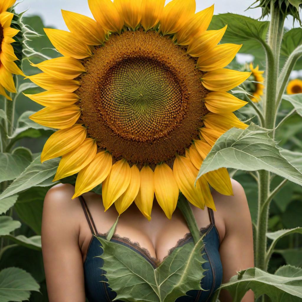  A sunflower with the text 'Berlinda Gomez’s Sunflower' incorporated in the image. hyperrealistic, full body, detailed clothing, highly detailed, cinematic lighting, stunningly beautiful, intricate, sharp focus, f/1. 8, 85mm, (centered image composition), (professionally color graded), ((bright soft diffused light)), volumetric fog, trending on instagram, trending on tumblr, HDR 4K, 8K