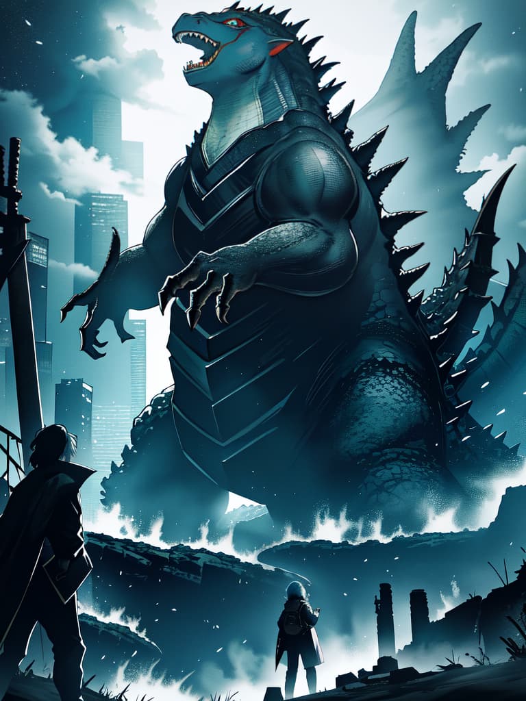  Godzilla vs King Ghidora, masterpiece, best quality,8k,ultra detailed,high resolution,an extremely delicate and beautiful,hyper detail