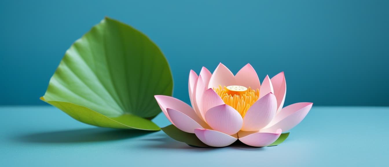  Macro Photography, A cute Lotus on blue background, paper cut art., close up, macro 100mm, macro photography