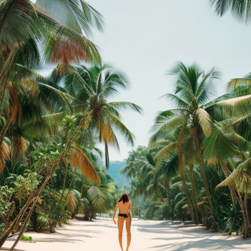 analog style Tropical Paradise hyperrealistic, full body, detailed clothing, highly detailed, cinematic lighting, stunningly beautiful, intricate, sharp focus, f/1. 8, 85mm, (centered image composition), (professionally color graded), ((bright soft diffused light)), volumetric fog, trending on instagram, trending on tumblr, HDR 4K, 8K