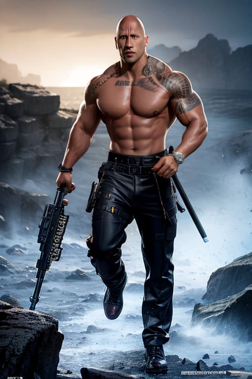  Dwayne Johnson als Manga hyperrealistic, full body, detailed clothing, highly detailed, cinematic lighting, stunningly beautiful, intricate, sharp focus, f/1. 8, 85mm, (centered image composition), (professionally color graded), ((bright soft diffused light)), volumetric fog, trending on instagram, trending on tumblr, HDR 4K, 8K