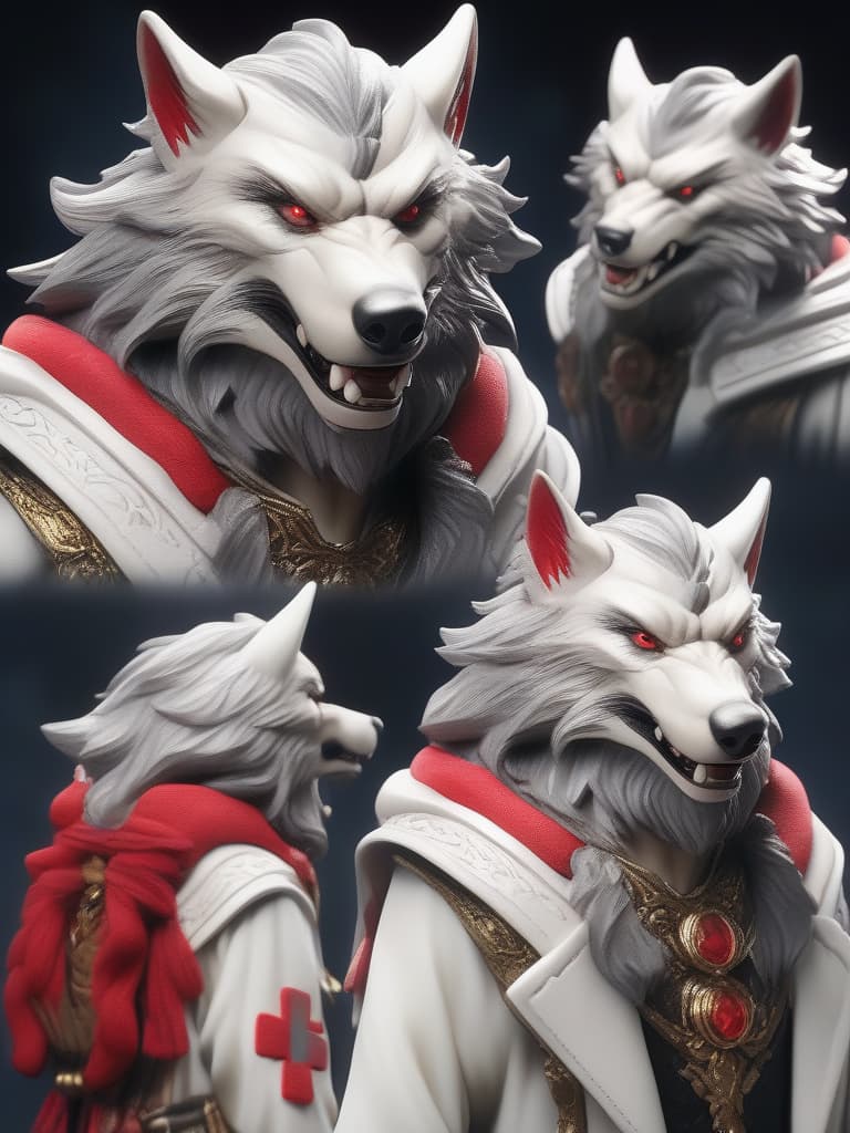  ((white fluffy werewolf only、anthropomorphic wolf only、1 man with the head of a wolf))、claw hands、from behind、looking back、(white trench coat with a red cross pattern on the back)、best quality:1.4、masterpiece:1.4、ultra detailed texture、RAW photorealistic、absurd resolution、8K illustration、💩、💩、💩、💩、💩、, masterpiece, best quality,8k,ultra detailed,high resolution,an extremely delicate and beautiful,hyper detail