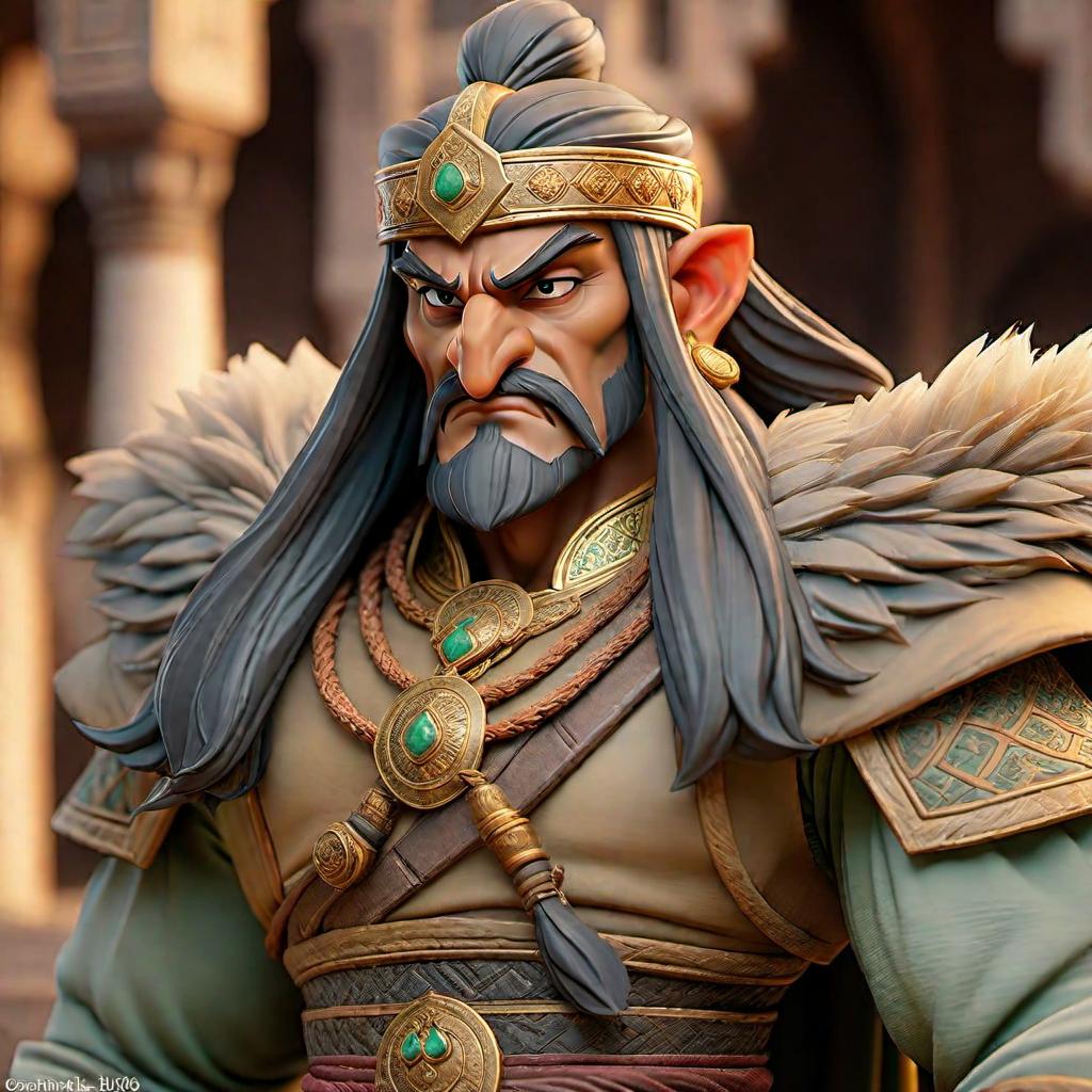  Hun Emperor Mete Khan hyperrealistic, full body, detailed clothing, highly detailed, cinematic lighting, stunningly beautiful, intricate, sharp focus, f/1. 8, 85mm, (centered image composition), (professionally color graded), ((bright soft diffused light)), volumetric fog, trending on instagram, trending on tumblr, HDR 4K, 8K