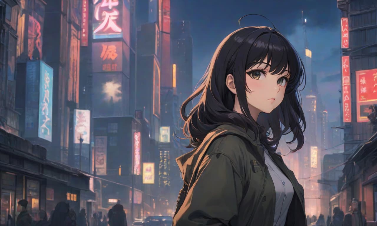  anime artwork A tall, beautiful dark haired stands in a pose, against the backdrop of a modern urban nightscape, in a retro anime style. [Translated from: Russian to English] . anime style, key visual, vint, studio anime, highly detailed, oil painting hyperrealistic, full body, detailed clothing, highly detailed, cinematic lighting, stunningly beautiful, intricate, sharp focus, f/1. 8, 85mm, (centered image composition), (professionally color graded), ((bright soft diffused light)), volumetric fog, trending on instagram, trending on tumblr, HDR 4K, 8K