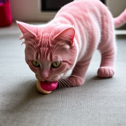  pink cat eating a rainbow