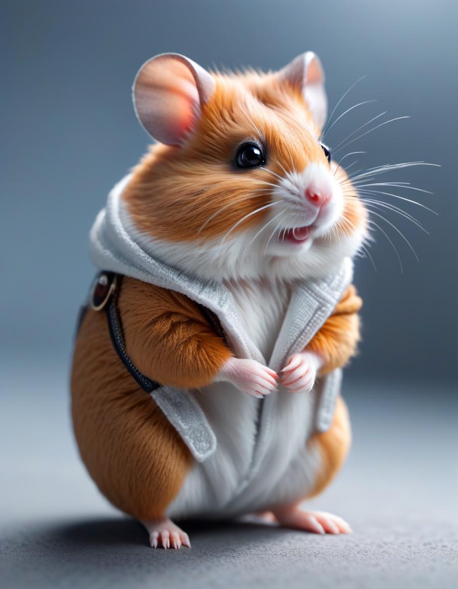  Notcoin Hamster hyperrealistic, full body, detailed clothing, highly detailed, cinematic lighting, stunningly beautiful, intricate, sharp focus, f/1. 8, 85mm, (centered image composition), (professionally color graded), ((bright soft diffused light)), volumetric fog, trending on instagram, trending on tumblr, HDR 4K, 8K