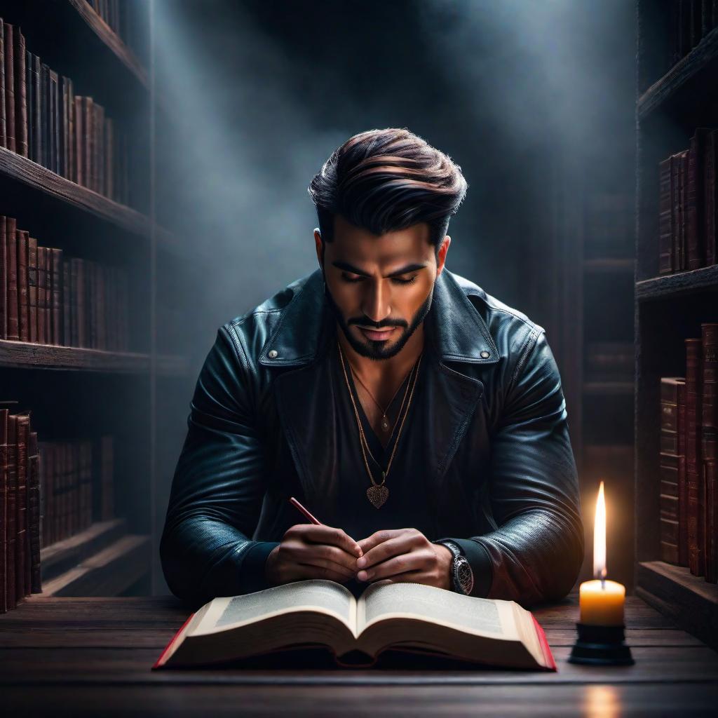  A male person reading a book alone hyperrealistic, full body, detailed clothing, highly detailed, cinematic lighting, stunningly beautiful, intricate, sharp focus, f/1. 8, 85mm, (centered image composition), (professionally color graded), ((bright soft diffused light)), volumetric fog, trending on instagram, trending on tumblr, HDR 4K, 8K