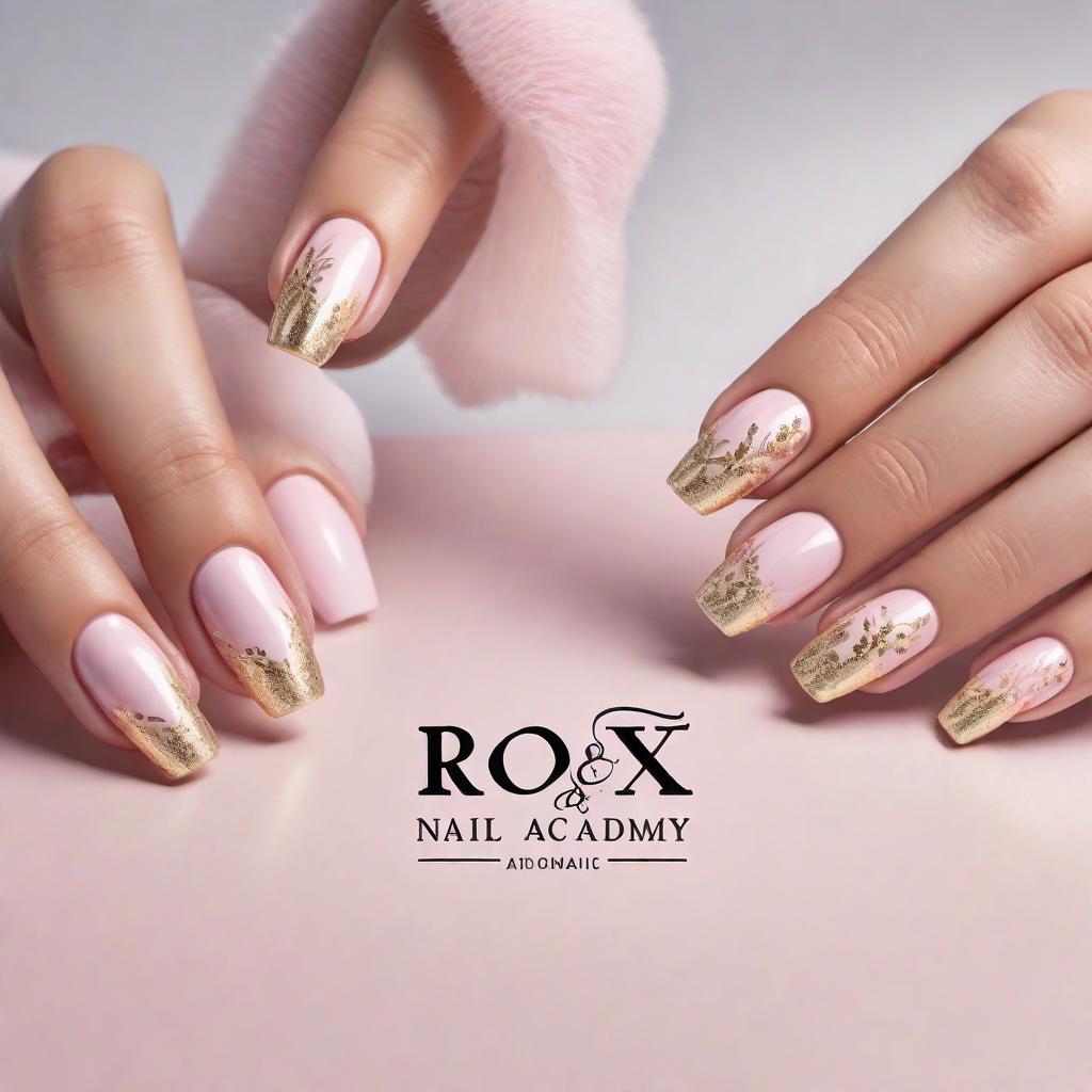  Create a clean and modern logo for Rox Nail Academy. The design should include an elegant script for the word 'Rox' to convey sophistication, alongside bold and professional lettering for 'Nail Academy'. Incorporate a subtle nail art element, such as a stylized nail polish brush or nail art design. Use the color scheme of soft pink, white, and gold to reflect luxury and creativity. Additionally, create a sample social media post to showcase a successful student's nail art with a motivational caption, following the branding guidelines. hyperrealistic, full body, detailed clothing, highly detailed, cinematic lighting, stunningly beautiful, intricate, sharp focus, f/1. 8, 85mm, (centered image composition), (professionally color graded), ((bright soft diffused light)), volumetric fog, trending on instagram, trending on tumblr, HDR 4K, 8K