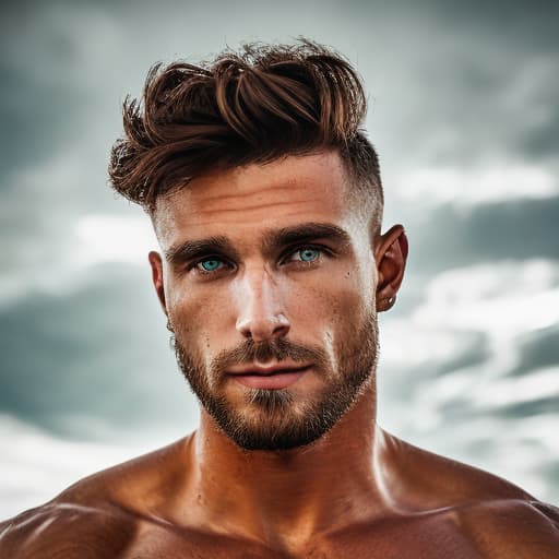 portrait+ style Russian queer fitness model brunette hunk dilf dude face