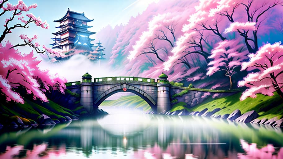  Japan, bridge, spring, cherry blossoms, magic, dragons, elves, castles, by Donato Giancola, Ruan Jia, Kekai Kotaki, Magali Villeneuve, Even Mehl Amundsen hyperrealistic, full body, detailed clothing, highly detailed, cinematic lighting, stunningly beautiful, intricate, sharp focus, f/1. 8, 85mm, (centered image composition), (professionally color graded), ((bright soft diffused light)), volumetric fog, trending on instagram, trending on tumblr, HDR 4K, 8K