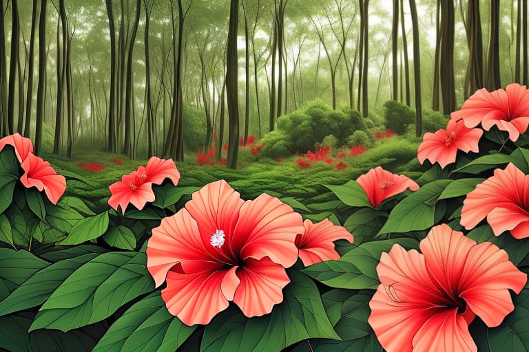  It's a forest wide with only hibiscus flowers.