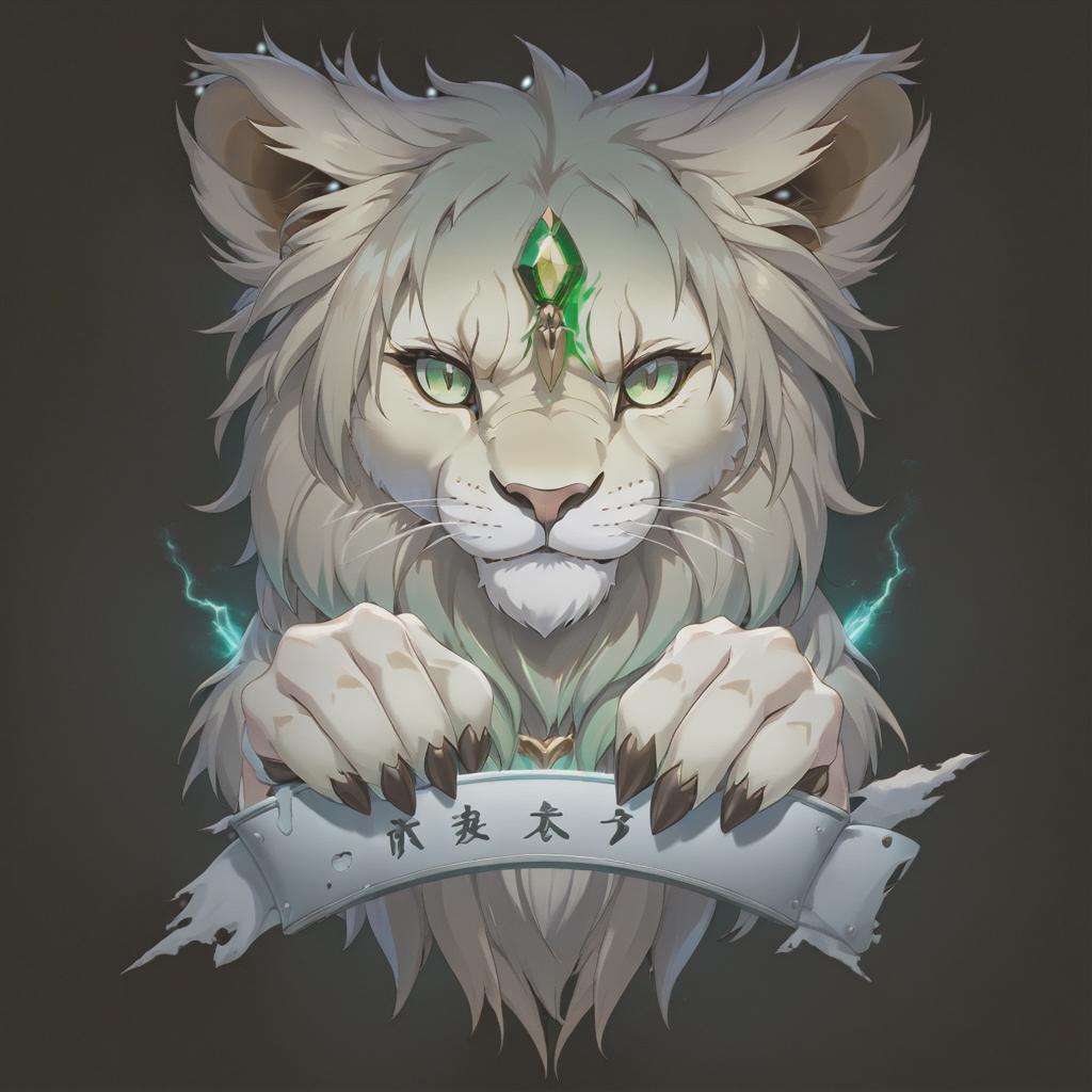  anime artwork Change the lion's eyes to green, paint the signboard green as well and add more special effects, make the claws sharp and make the entire image more serious, and add scars and aggression on the lion. . anime style, key visual, vibrant, studio anime, highly detailed hyperrealistic, full body, detailed clothing, highly detailed, cinematic lighting, stunningly beautiful, intricate, sharp focus, f/1. 8, 85mm, (centered image composition), (professionally color graded), ((bright soft diffused light)), volumetric fog, trending on instagram, trending on tumblr, HDR 4K, 8K