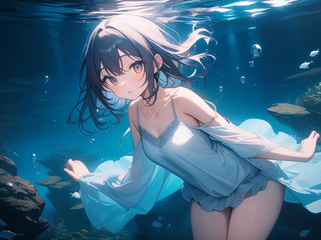  Cute, , big eyes, big s, camisole, , underwater, in water, sea, beautiful, masterpiece, best quality,8k,ultra detailed,high resolution,an extremely delicate and beautiful,hyper detail