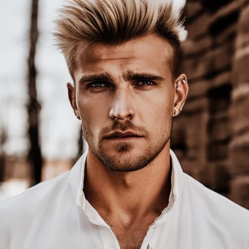 portrait+ style Russian queer fitness model blonde hunk dilf dude face