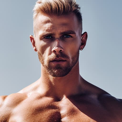 portrait+ style Russian queer fitness model blonde hunk dilf dude face