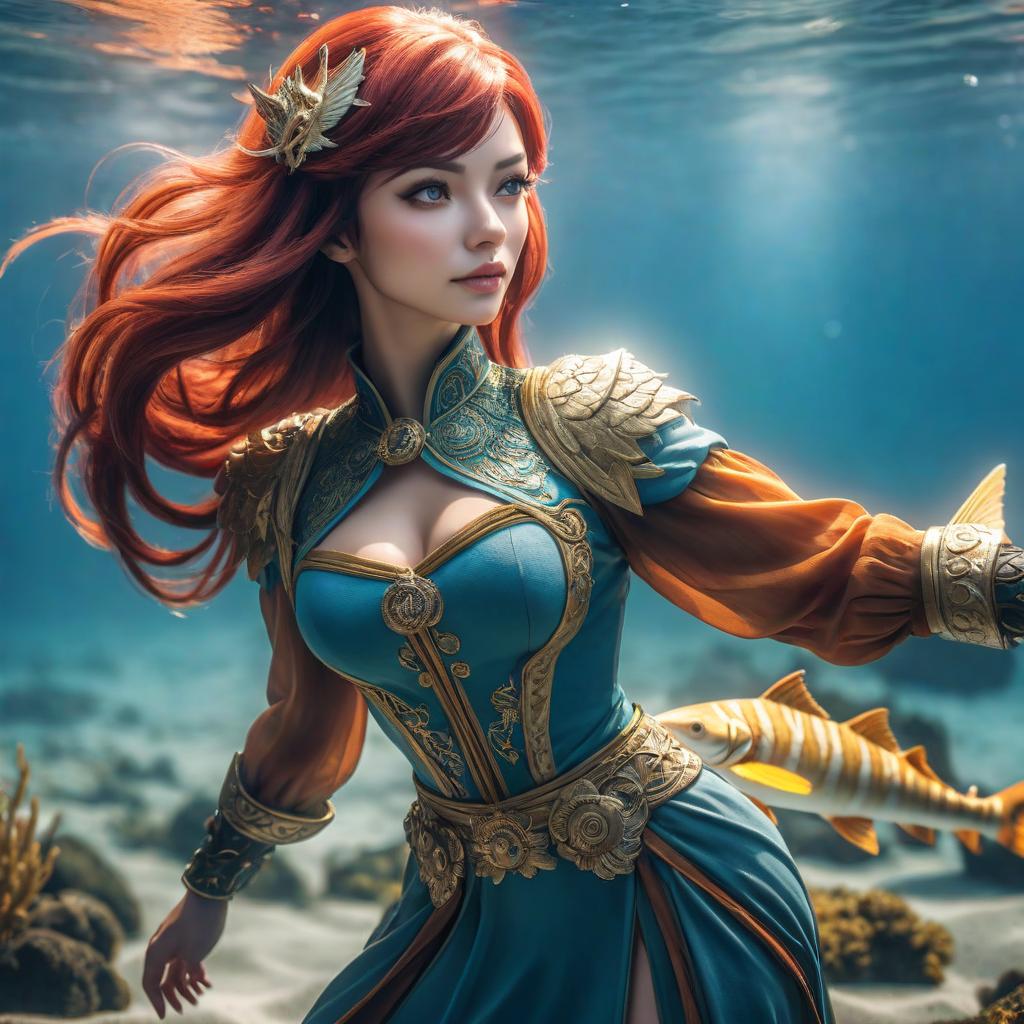  Humanization of the sea pike hyperrealistic, full body, detailed clothing, highly detailed, cinematic lighting, stunningly beautiful, intricate, sharp focus, f/1. 8, 85mm, (centered image composition), (professionally color graded), ((bright soft diffused light)), volumetric fog, trending on instagram, trending on tumblr, HDR 4K, 8K