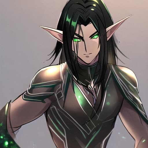  Male dark elf black hair green eyes