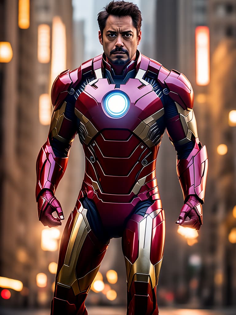  ironman tony stark hyperrealistic, full body, detailed clothing, highly detailed, cinematic lighting, stunningly beautiful, intricate, sharp focus, f/1. 8, 85mm, (centered image composition), (professionally color graded), ((bright soft diffused light)), volumetric fog, trending on instagram, trending on tumblr, HDR 4K, 8K