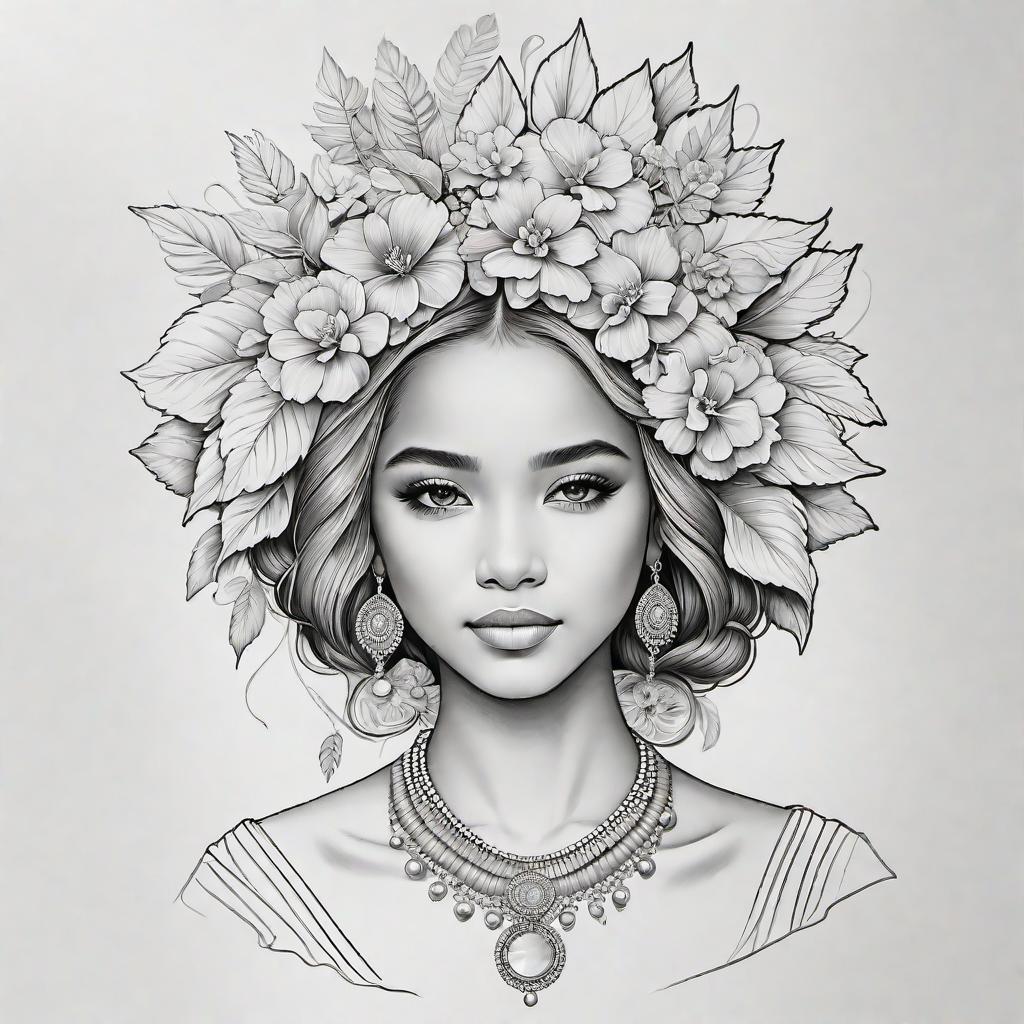  with Amazonian elements, Craft a compelling sketch portraying the grace and character of a girl, capturing her individuality and spirit.