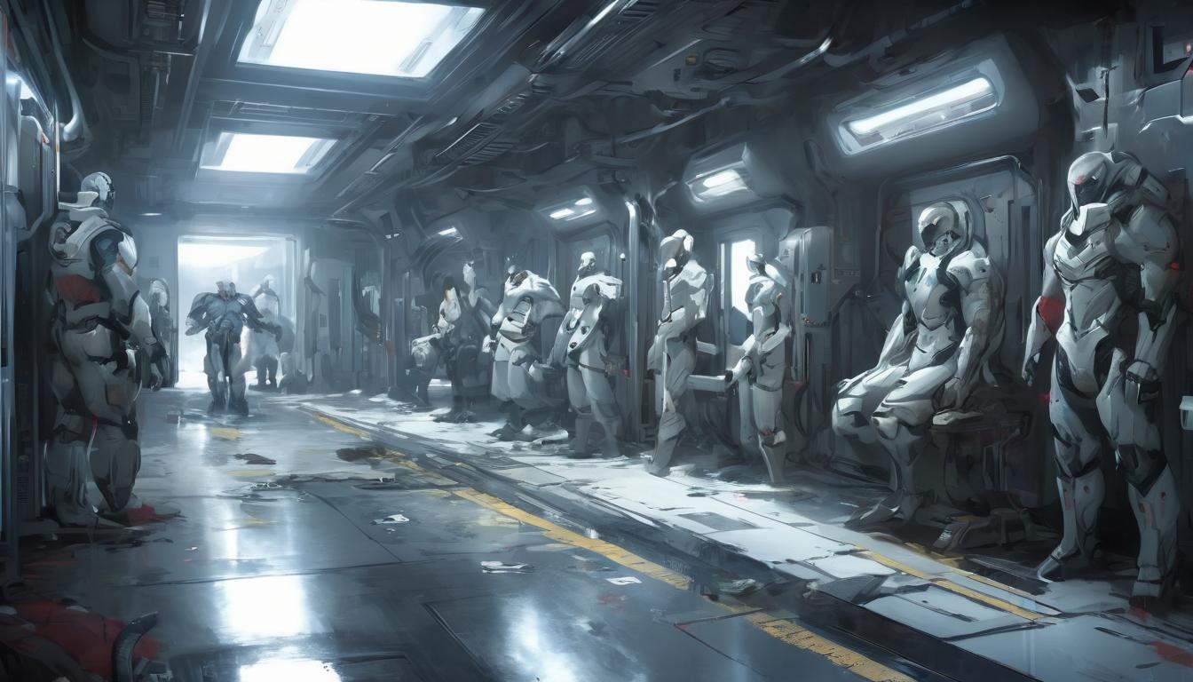  hyperrealism,fantasy aestheticmilitary hospital in Scutari, overcrowded space, unclean environment, wounded soldiers, cramped conditions, sense of need, urgency, high tech clothing clad in sleek, futuristic costume with metallic accents and form fitting designs, marvel superhero comics style, unreal engine rendering