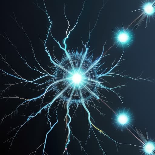  Electric neuron bright flash view side with dendrite and axon on the control screen