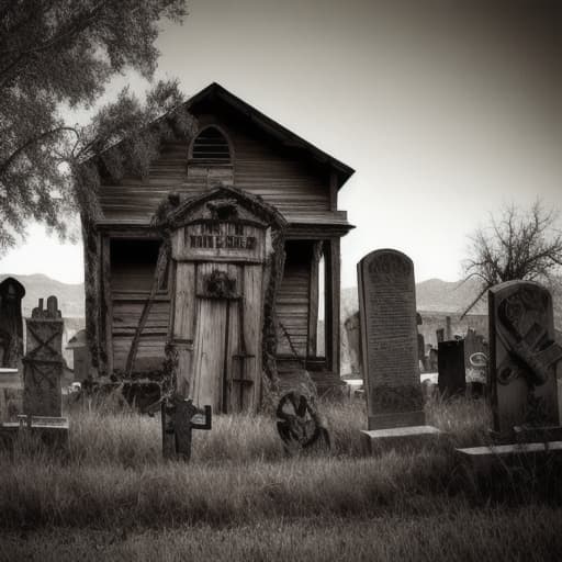  A rustic old timey creepy graveyard in the old west