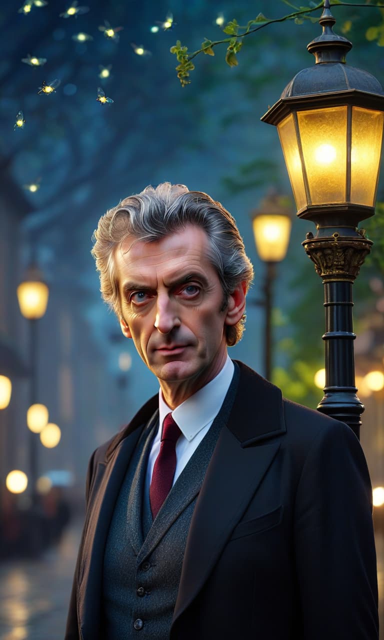  Peter Capaldi (Masterpiece, acrylic painting: 1.7). victorian streetlamp with fireflies, masterpiece, fantasy, digital art, highly detailed, overall detail, atmospheric lighting, Awash in a haze of light leaks reminiscent of film photography, awesome background, highly detailed styling, studio photo, intricate details, highly detailed, cinematic, <lora:MJ52:0.6>, <lora:d\EnvyZoomSliderXL01: 1> 4k, HDR hyperrealistic, full body, detailed clothing, highly detailed, cinematic lighting, stunningly beautiful, intricate, sharp focus, f/1. 8, 85mm, (centered image composition), (professionally color graded), ((bright soft diffused light)), volumetric fog, trending on instagram, trending on tumblr, HDR 4K, 8K