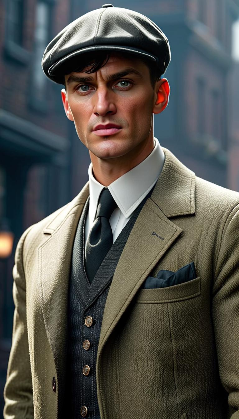  Professional 3D model of Tommy Shelby . Rendered with Octane, the model is highly detailed,dramatic lighting. hyperrealistic, full body, detailed clothing, highly detailed, cinematic lighting, stunningly beautiful, intricate, sharp focus, f/1. 8, 85mm, (centered image composition), (professionally color graded), ((bright soft diffused light)), volumetric fog, trending on instagram, trending on tumblr, HDR 4K, 8K