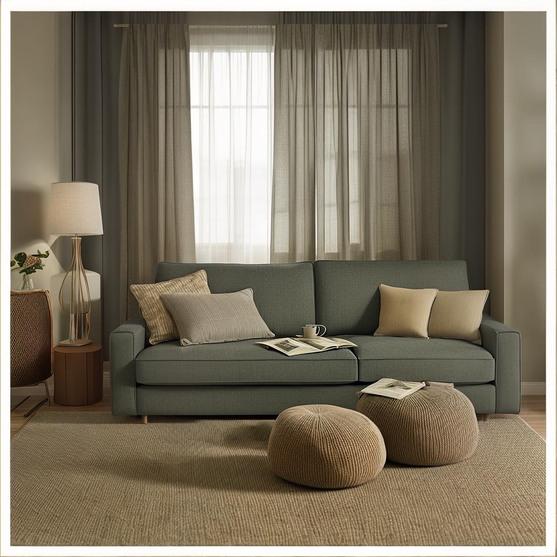  realistic image ((Television)), modern, modernity, a living room with a gray couch and pillows, main colour black, tilt shift mirror background, fine image on the store website, grey and dark theme, ikea catalogue, tapestry, rounded lines, sand 8k, colored walls, sliding glass windows, unique design,full HD, fabrics textiles