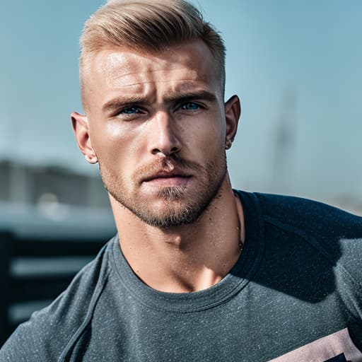 portrait+ style Russian queer fitness model blonde hunk dilf dude face