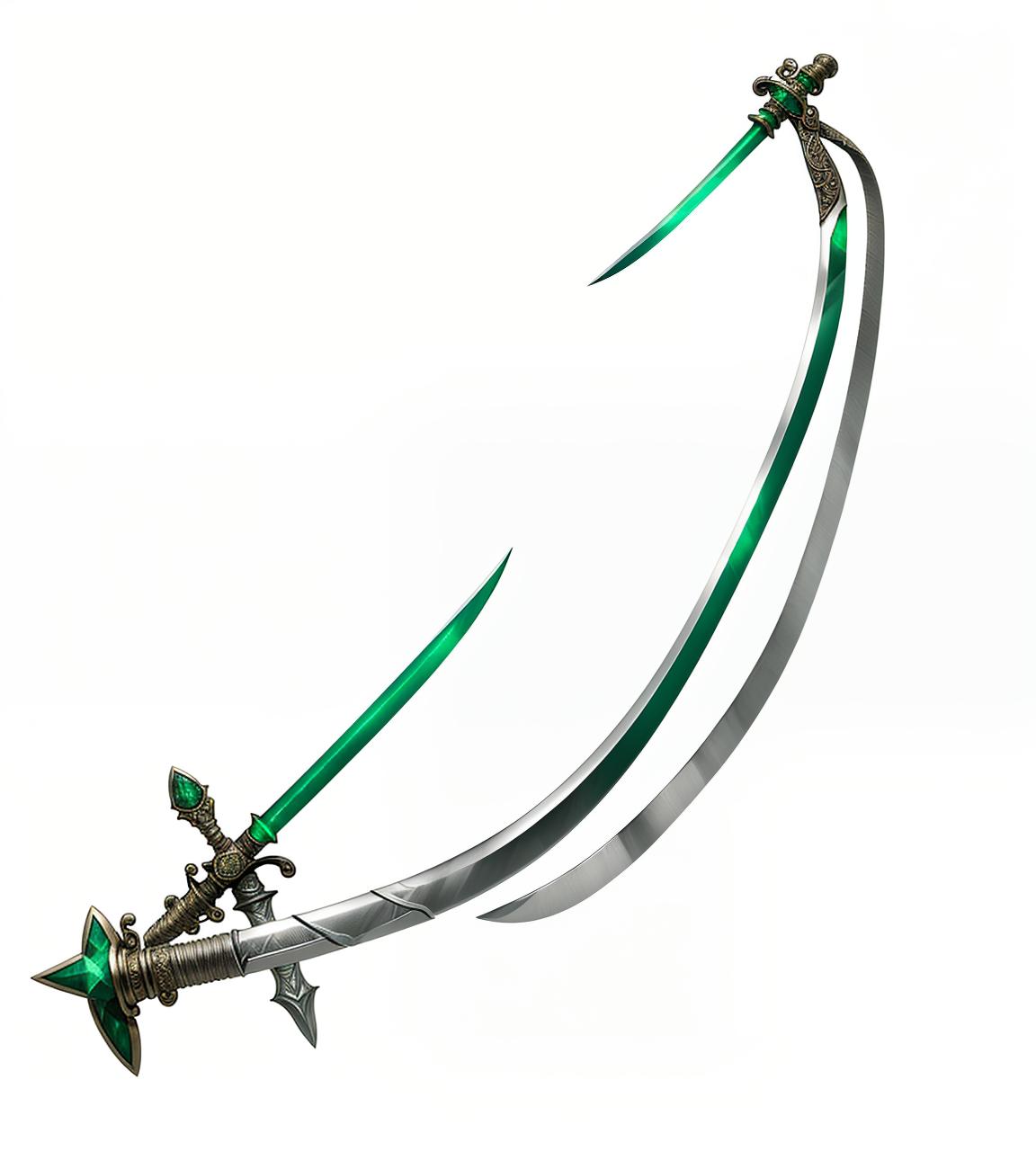  sword with bandage handle, strong guard, and emerald energy pulsing from the blade’s edge