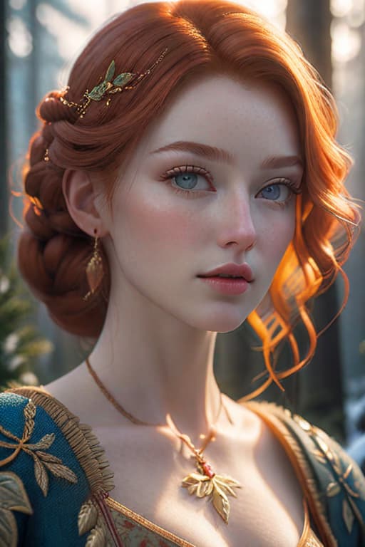  close up of a european woman, ginger hair, winter forest, natural skin texture, 24mm, 4k textures, soft cinematic light, RAW photo, photorealism, photorealistic, intricate, elegant, highly detailed, sharp focus, ((((cinematic look)))), soothing tones, insane details, intricate details, hyperdetailed, low contrast, soft cinematic light, dim colors, exposure blend, hdr, faded hyperrealistic, full body, detailed clothing, highly detailed, cinematic lighting, stunningly beautiful, intricate, sharp focus, f/1. 8, 85mm, (centered image composition), (professionally color graded), ((bright soft diffused light)), volumetric fog, trending on instagram, trending on tumblr, HDR 4K, 8K