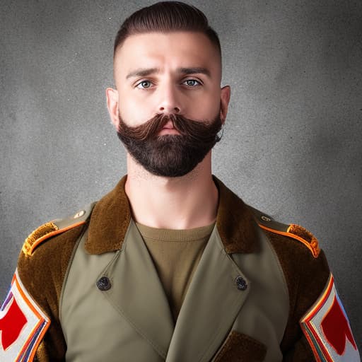 portrait+ style Russian queer sergeant brunette hunk dilf dude face