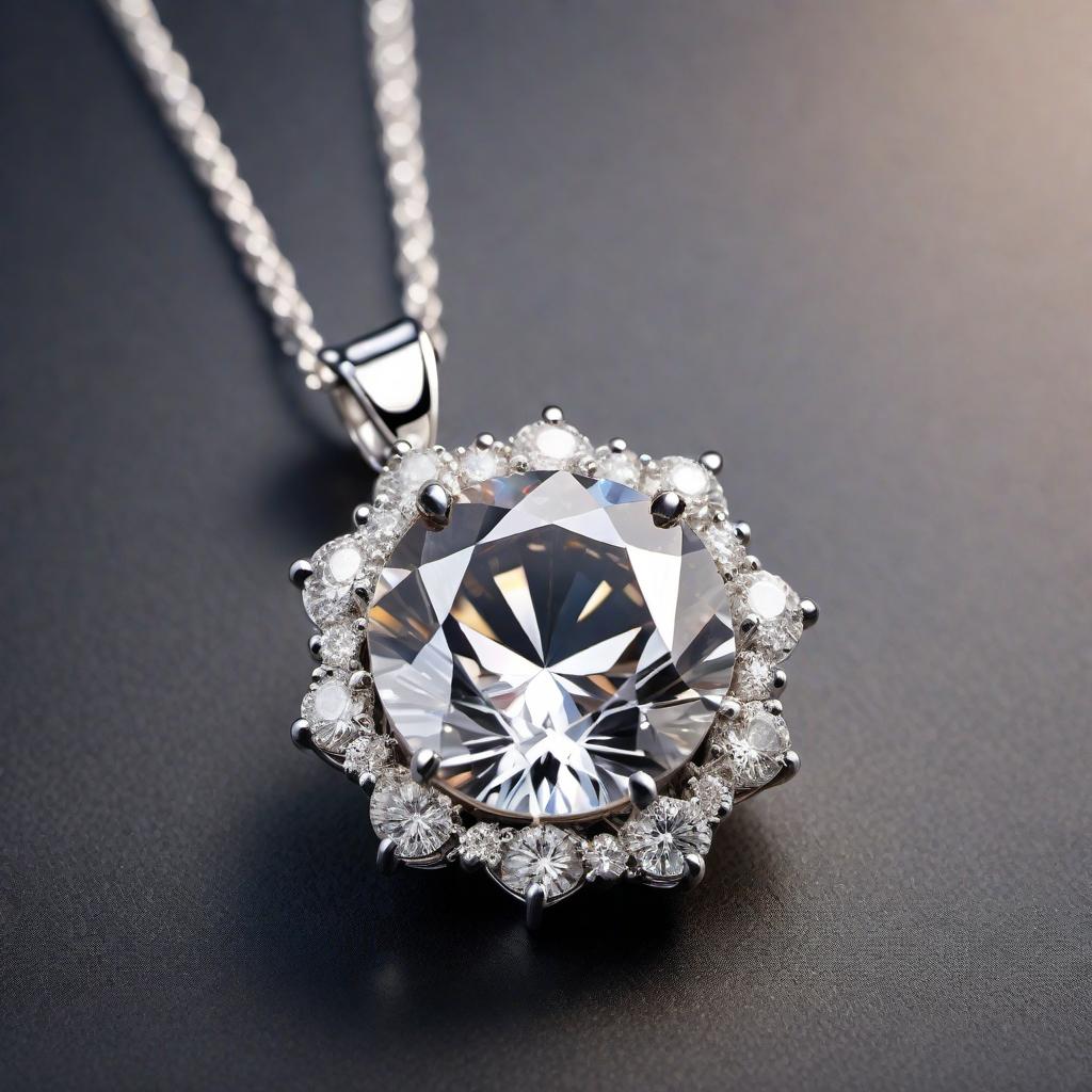  A close-up image of a clustered pendant in the shape of a diamond. The pendant is covered with sparkling, intricate diamonds and has a luxurious, elegant appearance. The background is a soft, out-of-focus gradient which emphasizes the shine and details of the pendant. hyperrealistic, full body, detailed clothing, highly detailed, cinematic lighting, stunningly beautiful, intricate, sharp focus, f/1. 8, 85mm, (centered image composition), (professionally color graded), ((bright soft diffused light)), volumetric fog, trending on instagram, trending on tumblr, HDR 4K, 8K