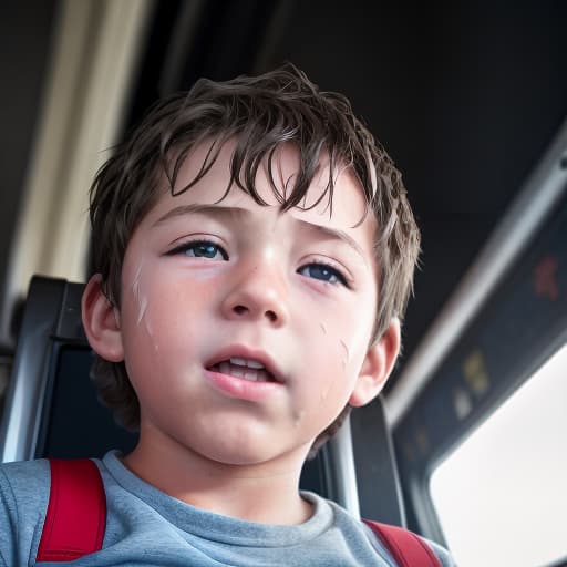  a very sweaty very young boy, caught on a public bus, is discovered by the viewer. The young 's face is rendered in exquisite detail, a look of and arousal as he realizes he's been caught the boy on the bus seat lets out a stream of warm, viscous liquid shooting out from his huge engorged erect tip coating his and splattering onto the floor of the bus, the pinnacle of his is his sweaty features, high-angle shot, dramatic angle, extreme angle shot, photo-realistic, volumetric fog, 85mm lens, HDR, cinematic