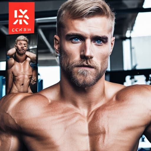 portrait+ style Russian queer fitness model blonde hunk dilf dude face