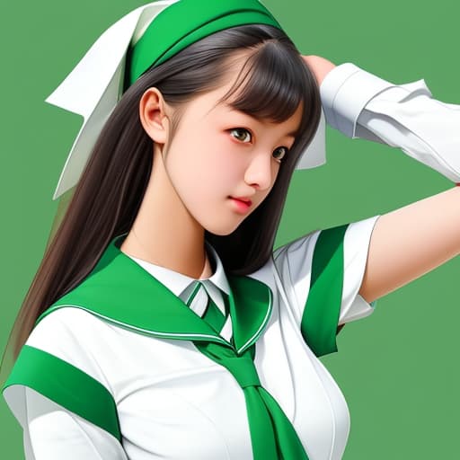  A secondary school girl wearing a white and green uniform