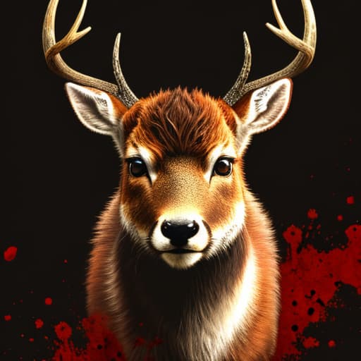  Deer, vicious, scary face, blood.