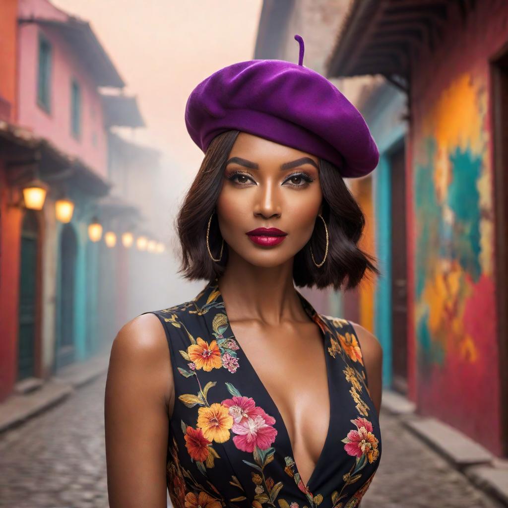  An image of Keldamuzik wearing a stylish beret, posing confidently in a vibrant, colorful background. Keldamuzik should have a bright smile and exude a sense of creativity and confidence in the image. hyperrealistic, full body, detailed clothing, highly detailed, cinematic lighting, stunningly beautiful, intricate, sharp focus, f/1. 8, 85mm, (centered image composition), (professionally color graded), ((bright soft diffused light)), volumetric fog, trending on instagram, trending on tumblr, HDR 4K, 8K